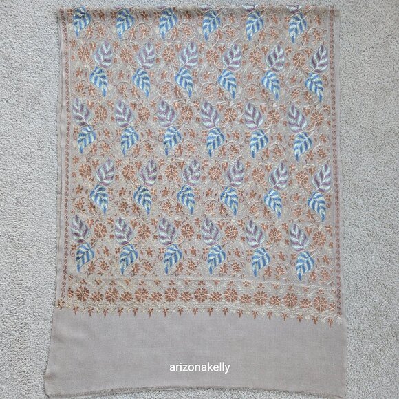 NWOT Ahujasons Wool Scarf Chain Stitch Embroidery - Picture 1 of 17